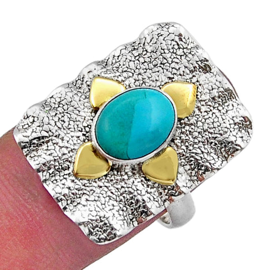 925 silver green Arizona mohave turquoise gold ring size 7.5