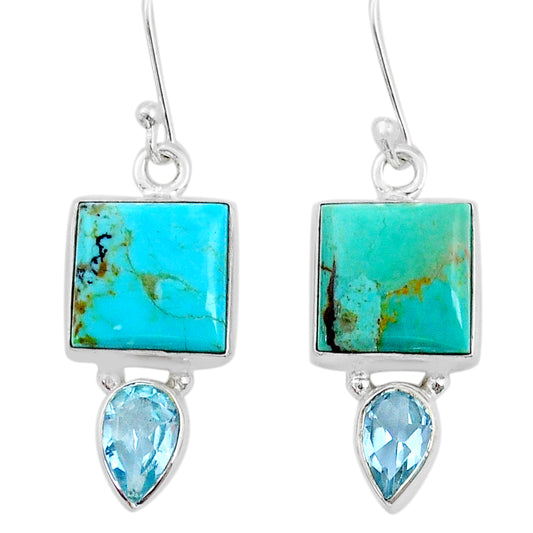 Silver green Arizona mohave turquoise topaz dangle earring