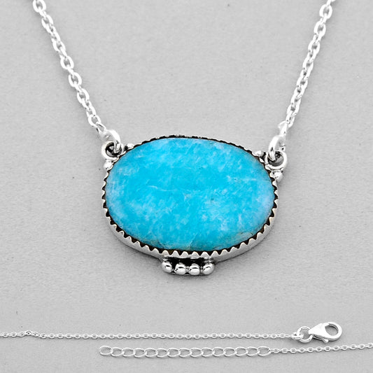 925 silver natural green amazonite (hope stone) oval necklace