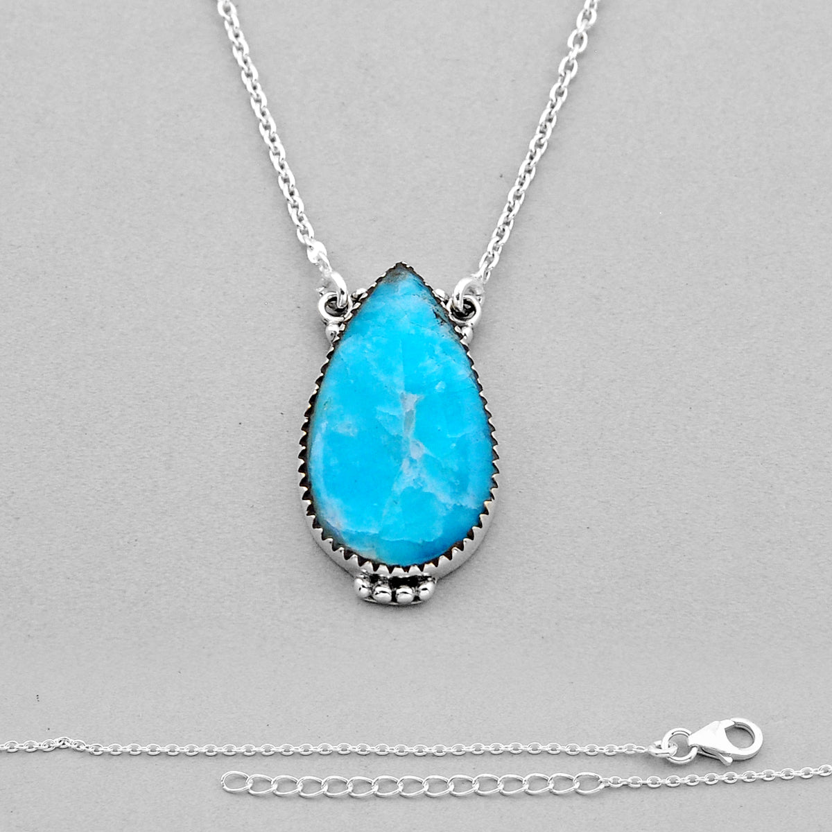 925 silver natural green amazonite (hope stone) pear necklace