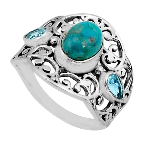 925 silver natural green turquoise topaz ring size 6.5