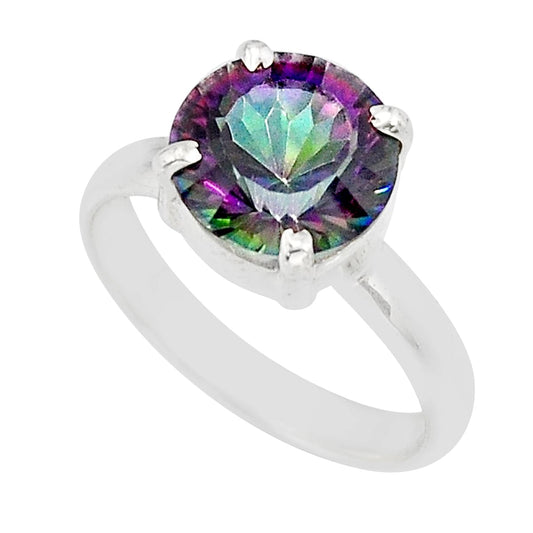 925 silver solitaire multi color rainbow topaz round ring size 7