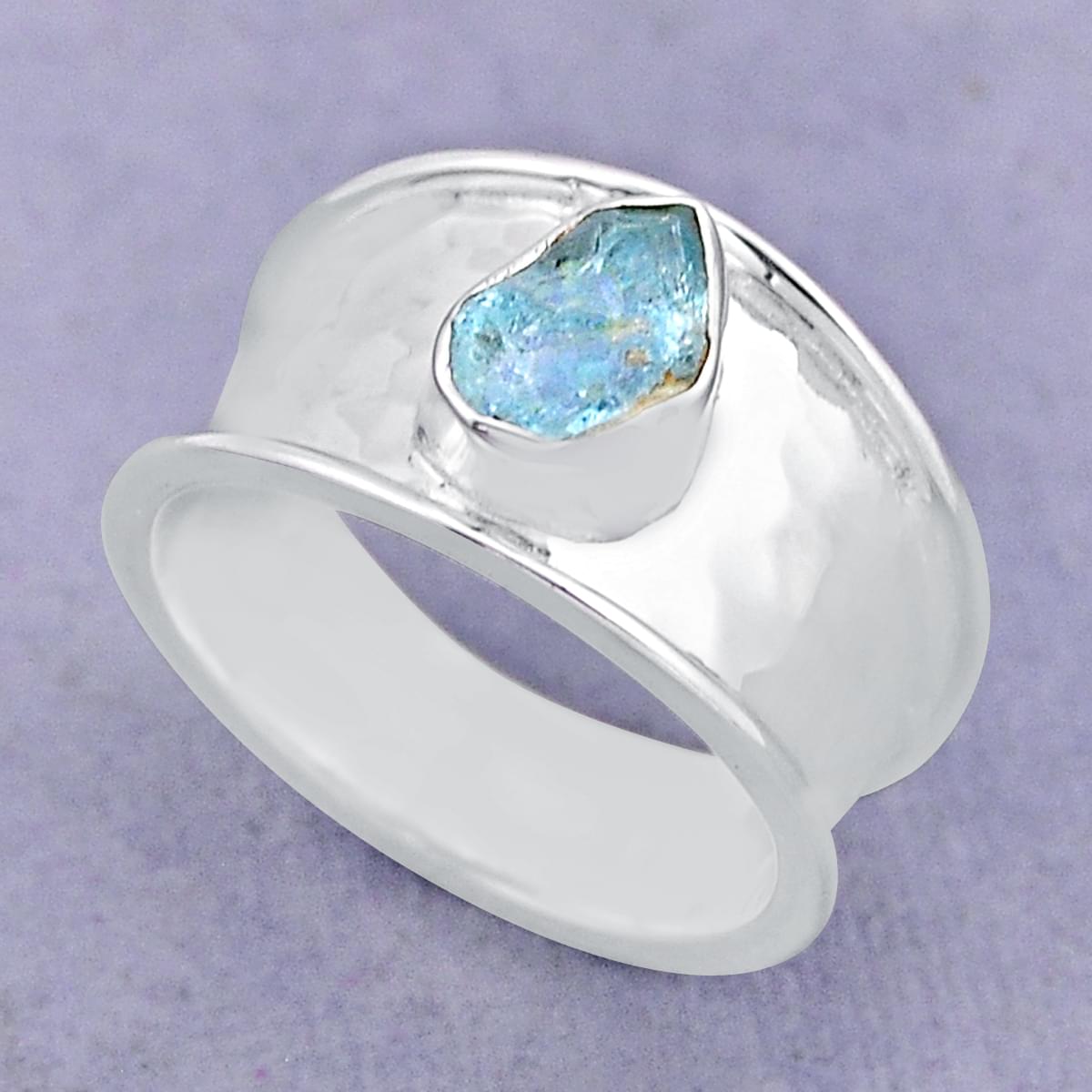 925 silver solitaire natural aqua aquamarine ring size 9