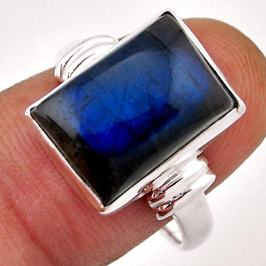 925 silver solitaire natural blue labradorite octagon ring size 8