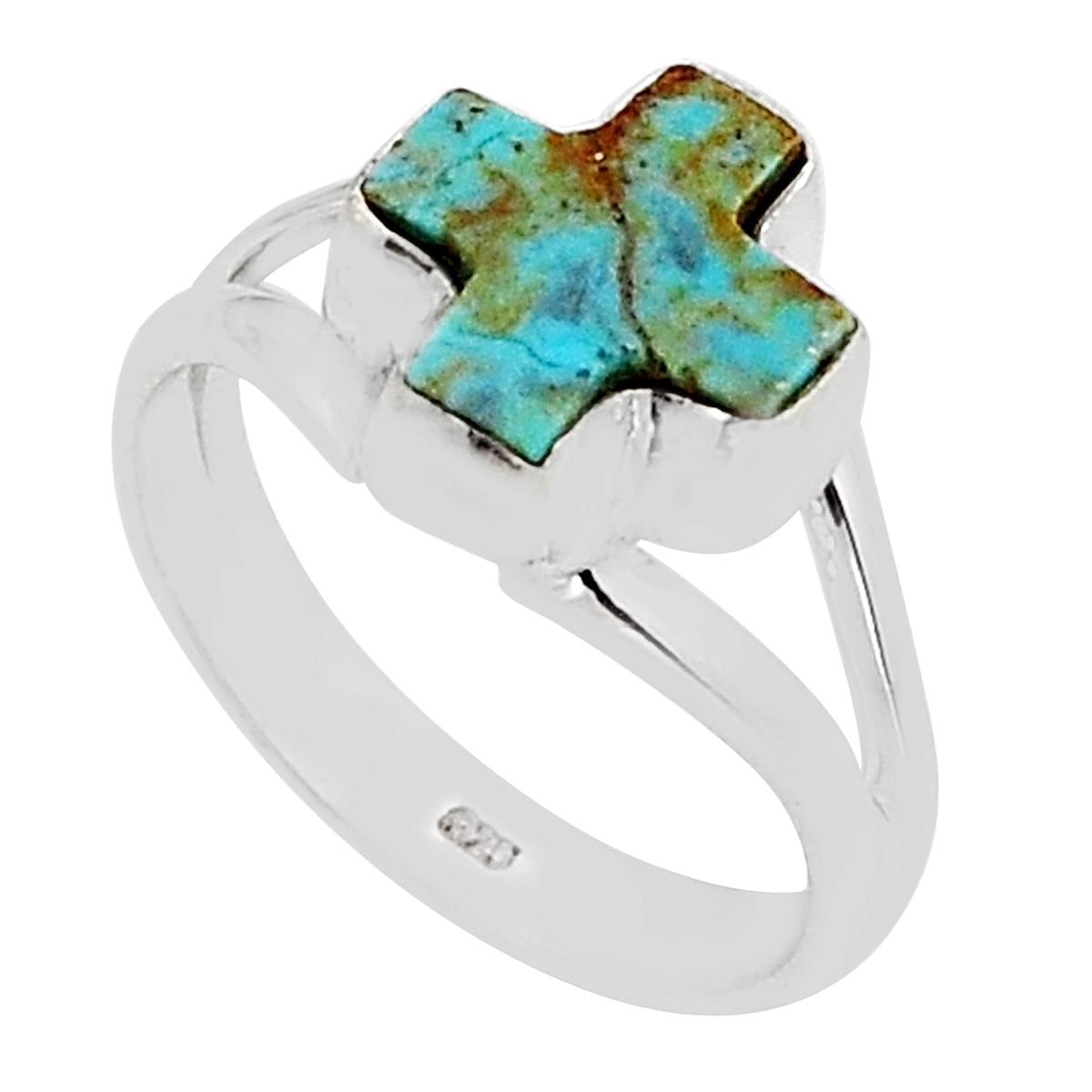 925 silver solitaire natural king man turquoise cross ring size 7