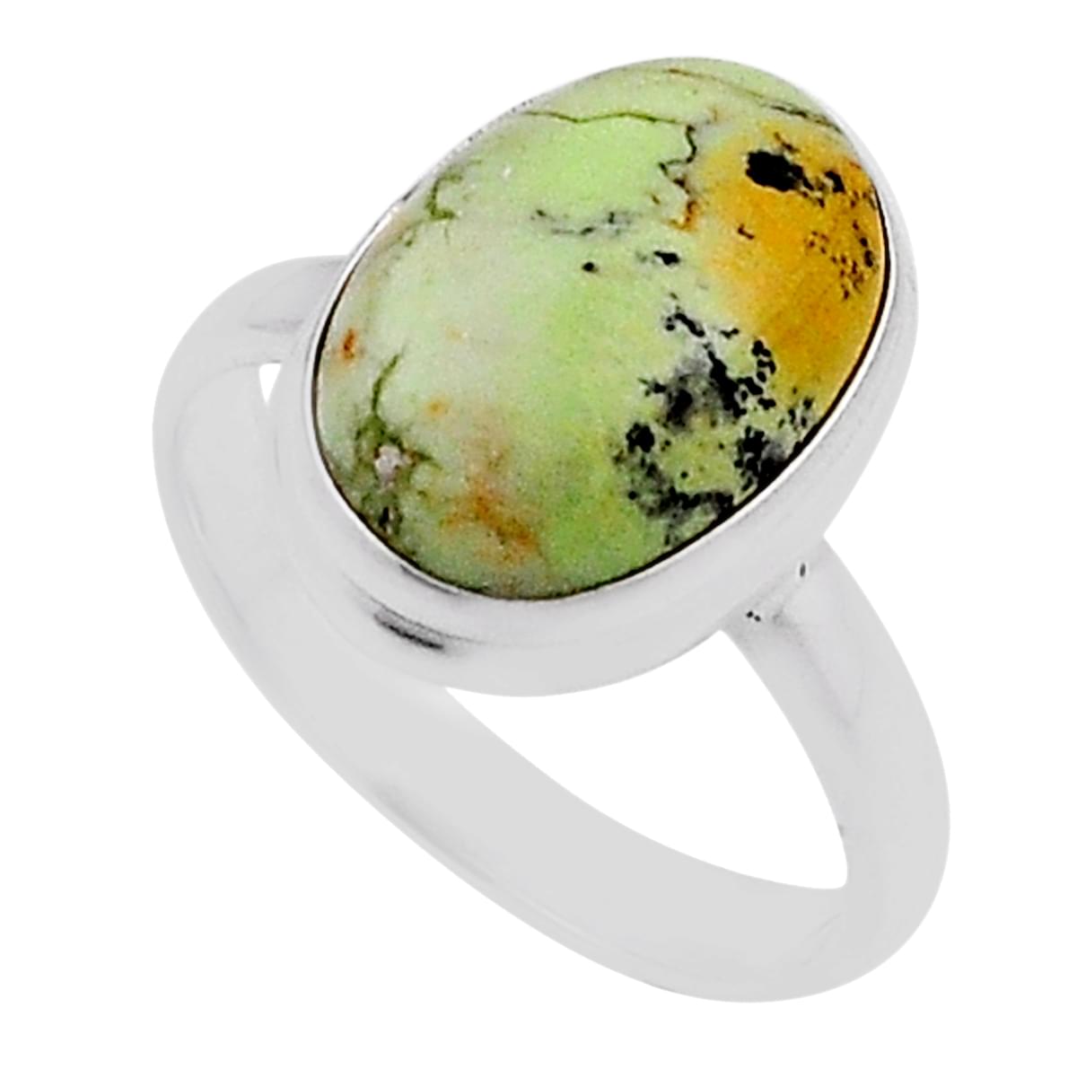solitaire natural lemon chrysoprase oval ring size 8