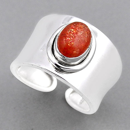 925 silver solitaire natural orange sunstone oval adjustable ring