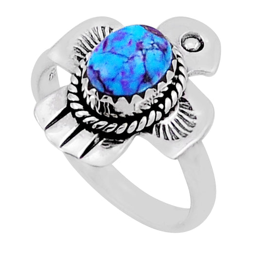 silver solitaire purple copper turquoise thunderbird ring size 7.5