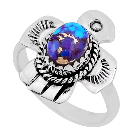 silver solitaire purple copper turquoise thunderbird ring size 7.5
