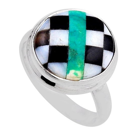 size 9 925 silver solitaire turquoise pearl onyx checker ring
