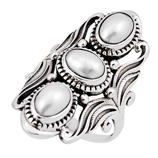 925 sterling silver 3 stone natural white pearl oval ring size 7