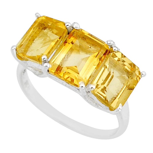925 sterling silver 3 stone natural yellow citrine ring size 7