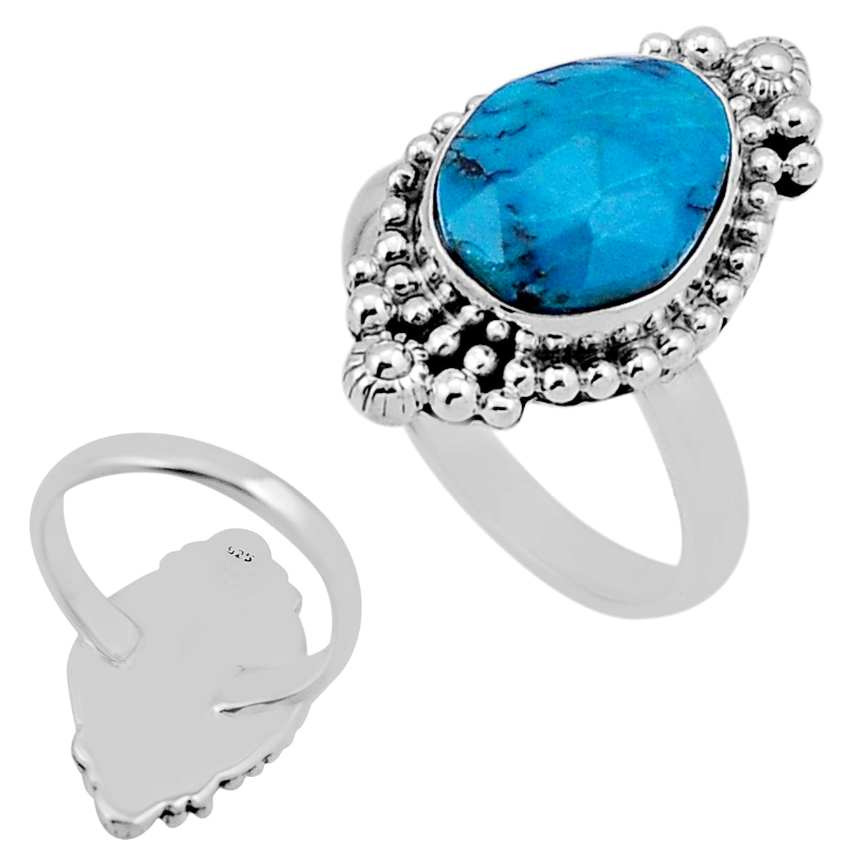 925 sterling silver fine blue turquoise ring size 8