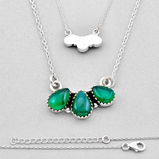 925 sterling silver natural green chalcedony necklace