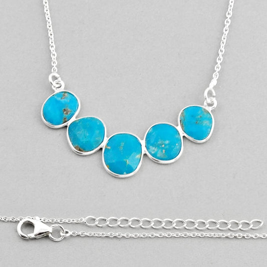 925 sterling silver 12.58cts blue sleeping beauty turquoise necklace