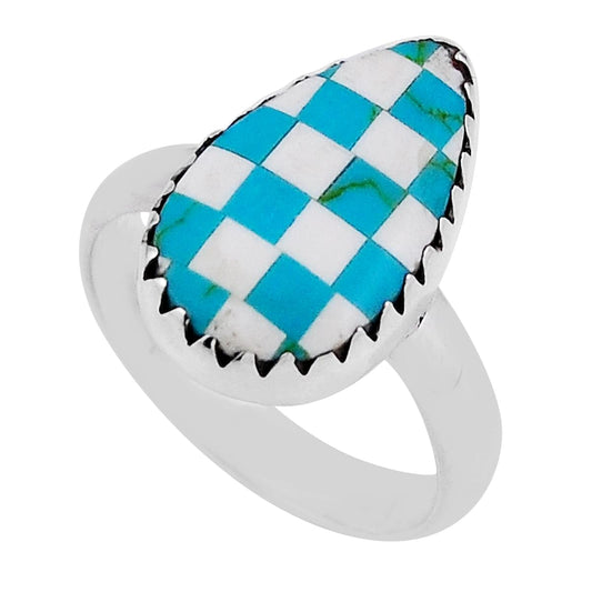 sterling silver checker blue white strip opal ring size 7.5