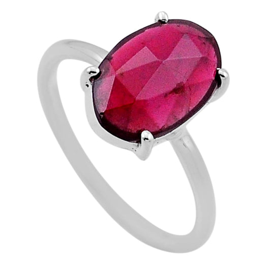 925 sterling silver checker cut natural red garnet ring size 7