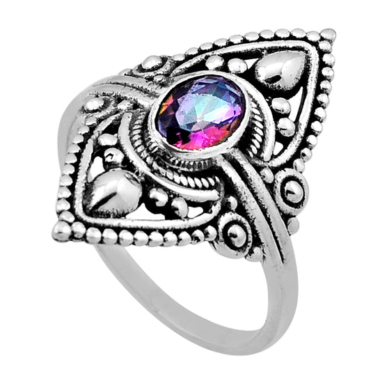 925 sterling silver faceted multi color rainbow topaz ring size 7