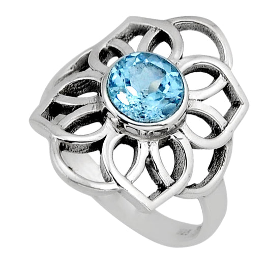 925 sterling silver faceted natural blue topaz ring size 8.5