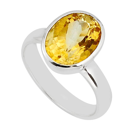 925 sterling silver faceted natural yellow citrine ring size 7