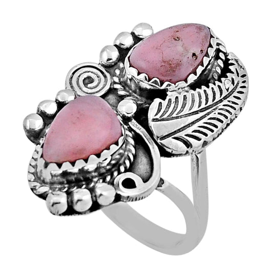 925 sterling silver feather natural pink opal ring jewelry size 7