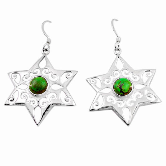 925 sterling silver green copper turquoise star dangle earrings
