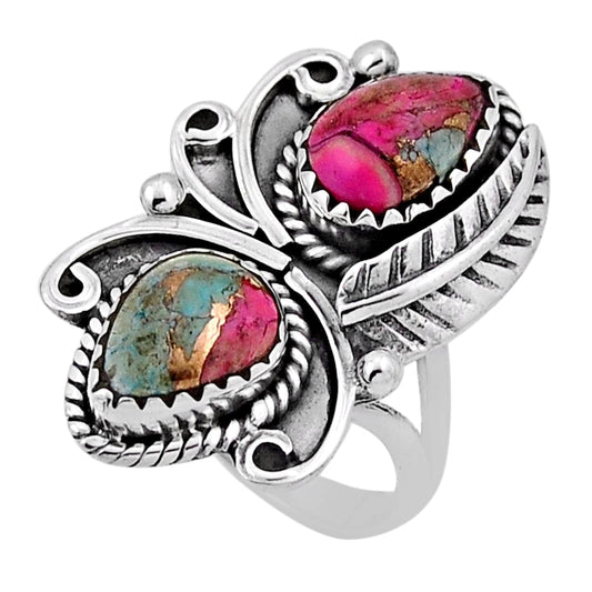 sterling silver leaf cotton candy turquoise ring size 7