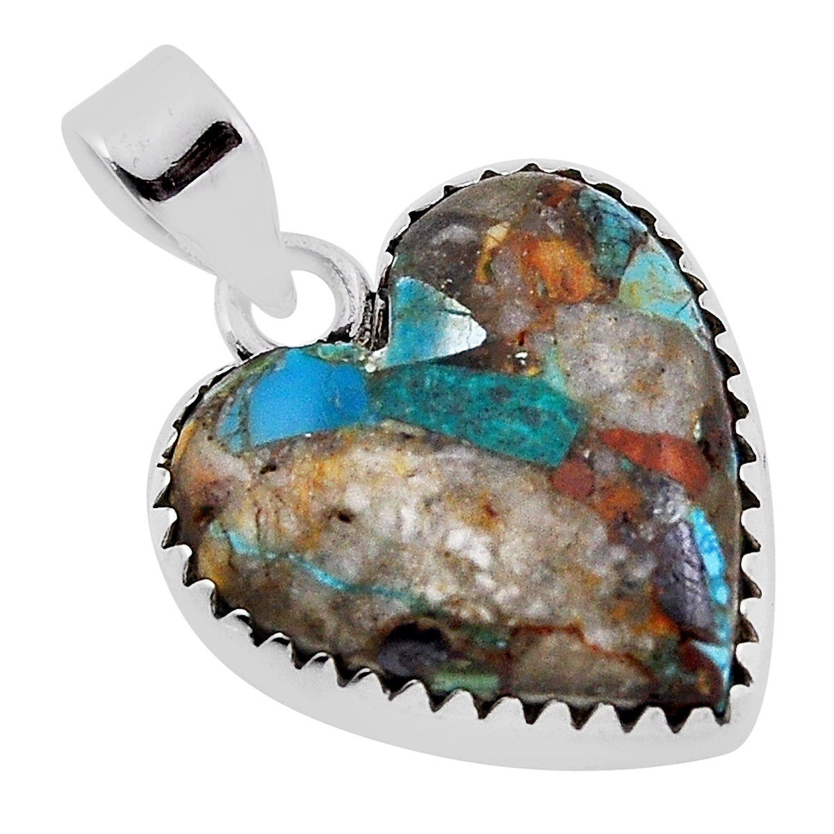 925 sterling silver matrix royston turquoise heart shape pendant