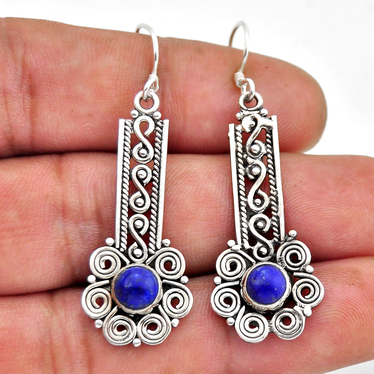 925 sterling silver natural blue lapis lazuli dangle earrings