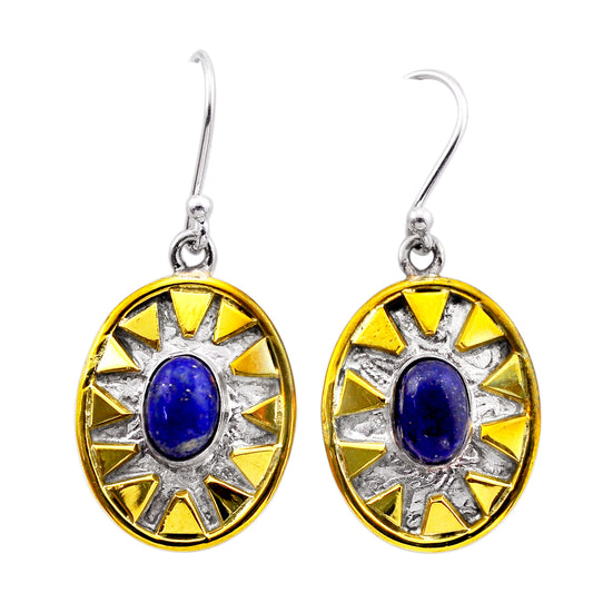 925 sterling silver natural blue lapis lazuli oval gold plated earrings