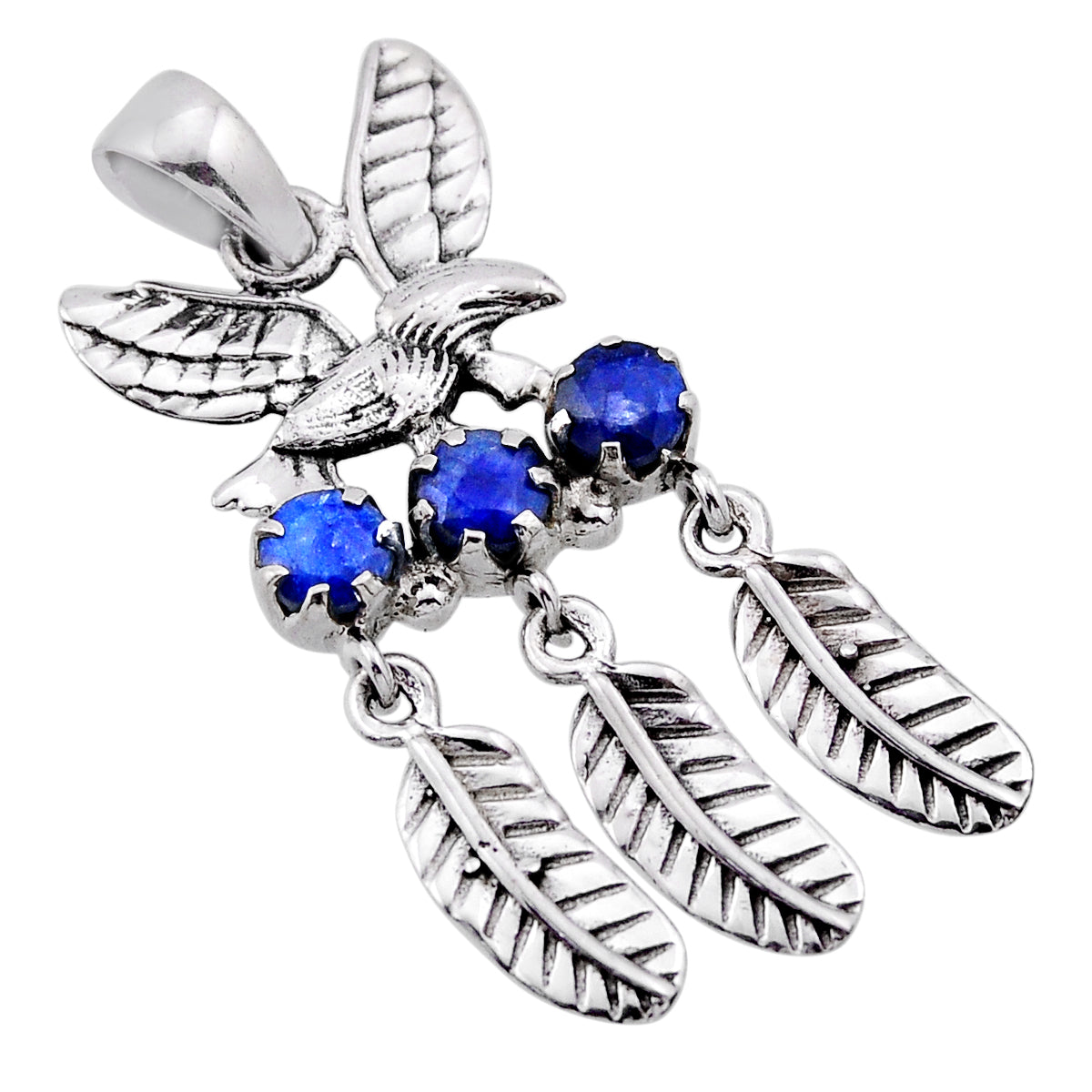 925 sterling silver natural blue sapphire dreamcatcher pendant