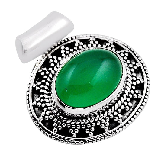 925 sterling silver natural green chalcedony oval shape pendant