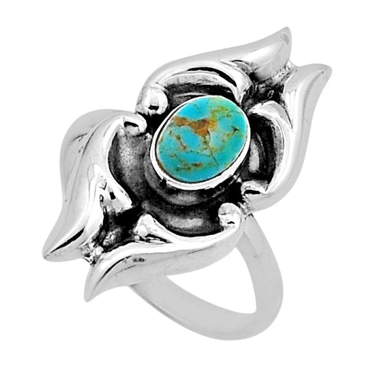925 sterling silver natural king man turquoise oval ring size 6.5 n12528
