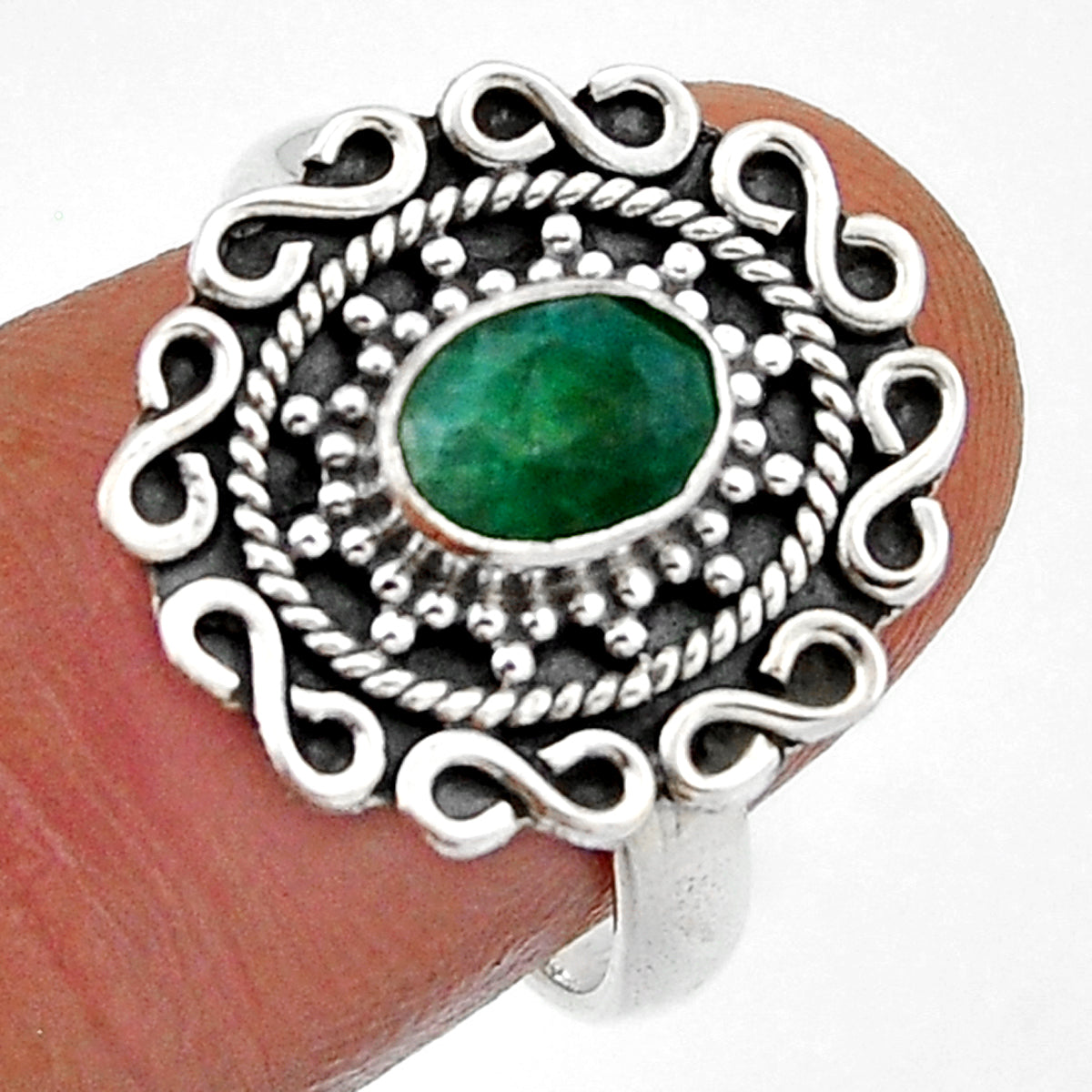 925 sterling silver solitaire natural green emerald ring size 8
