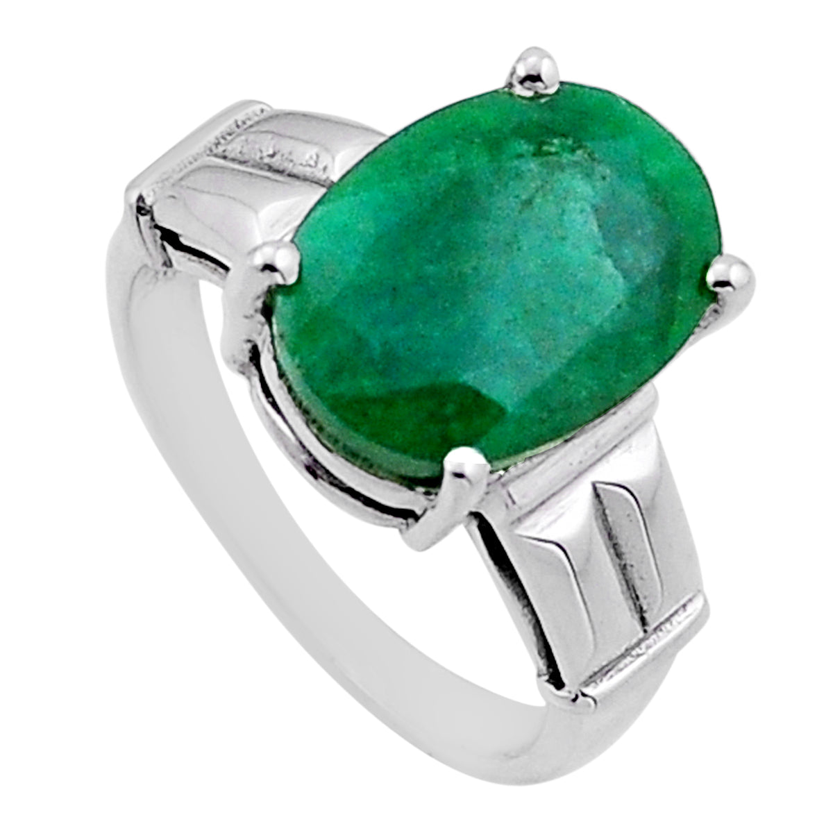 925 sterling silver solitaire natural green emerald ring size 8