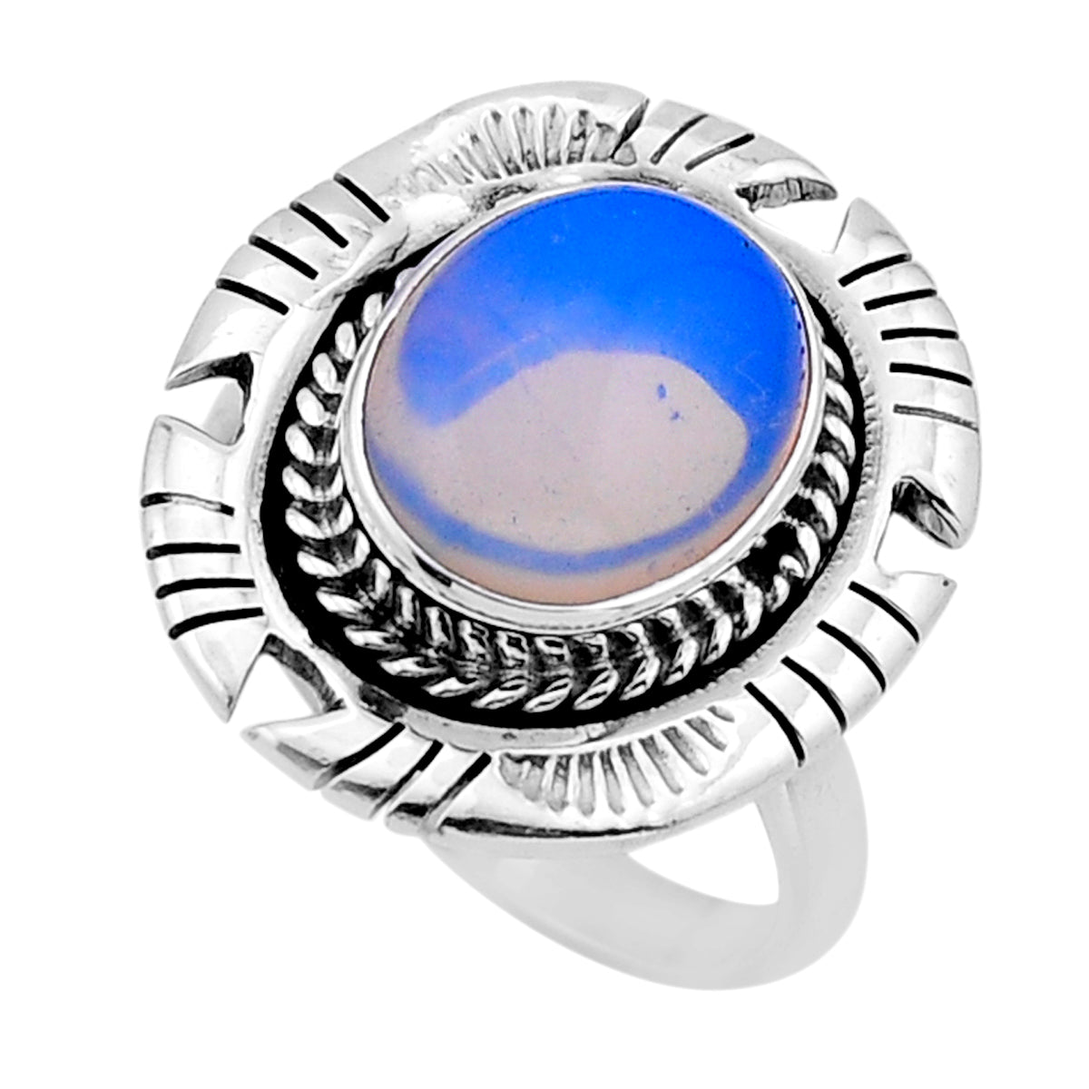 925 sterling silver solitaire natural white opalite ring size 7.5