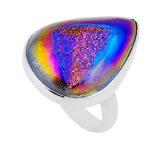 925 sterling silver solitaire titanium druzy pear ring size 8.5