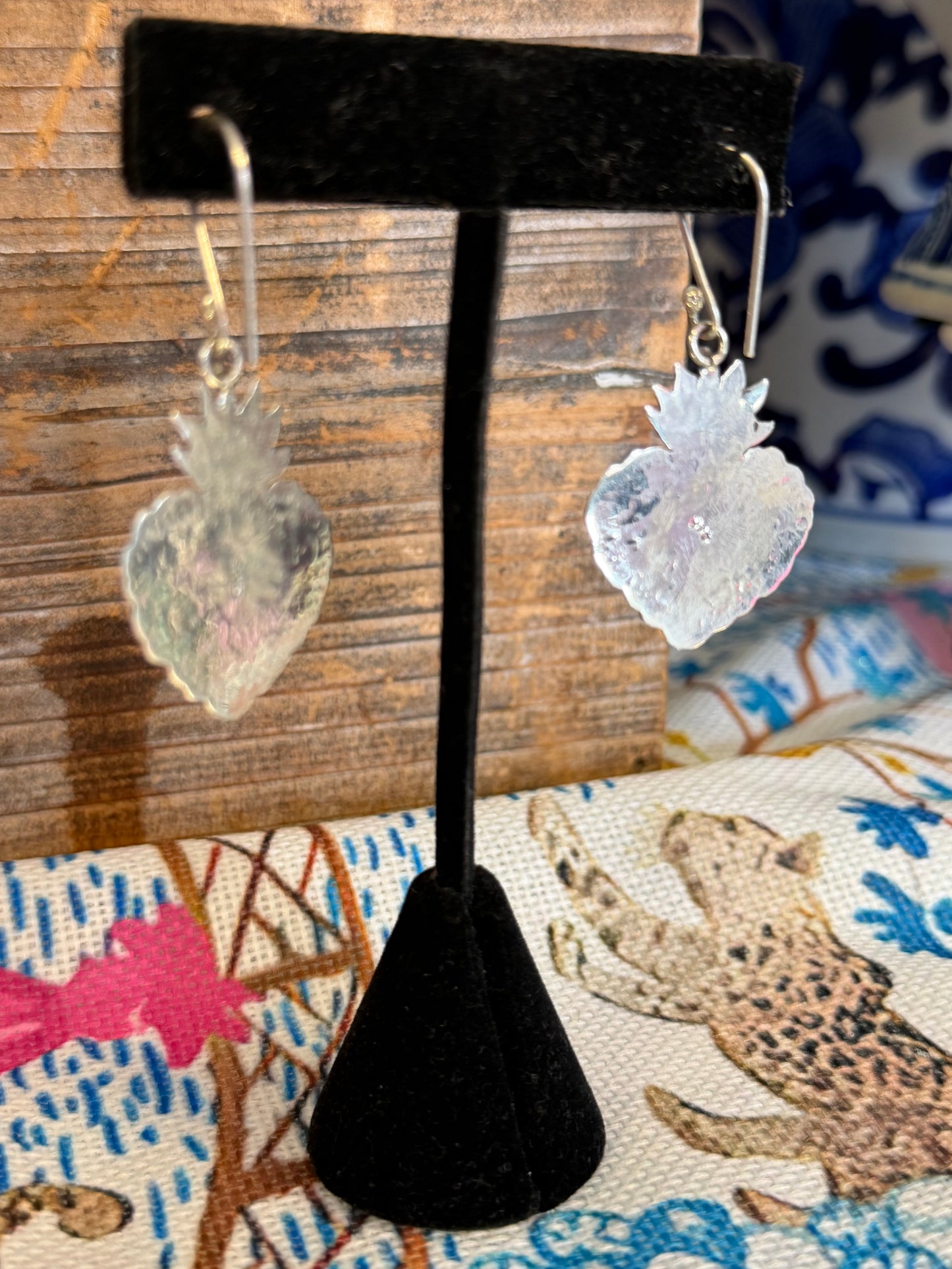Sterling Silver Turquoise Sacred Heart Hook Earrings