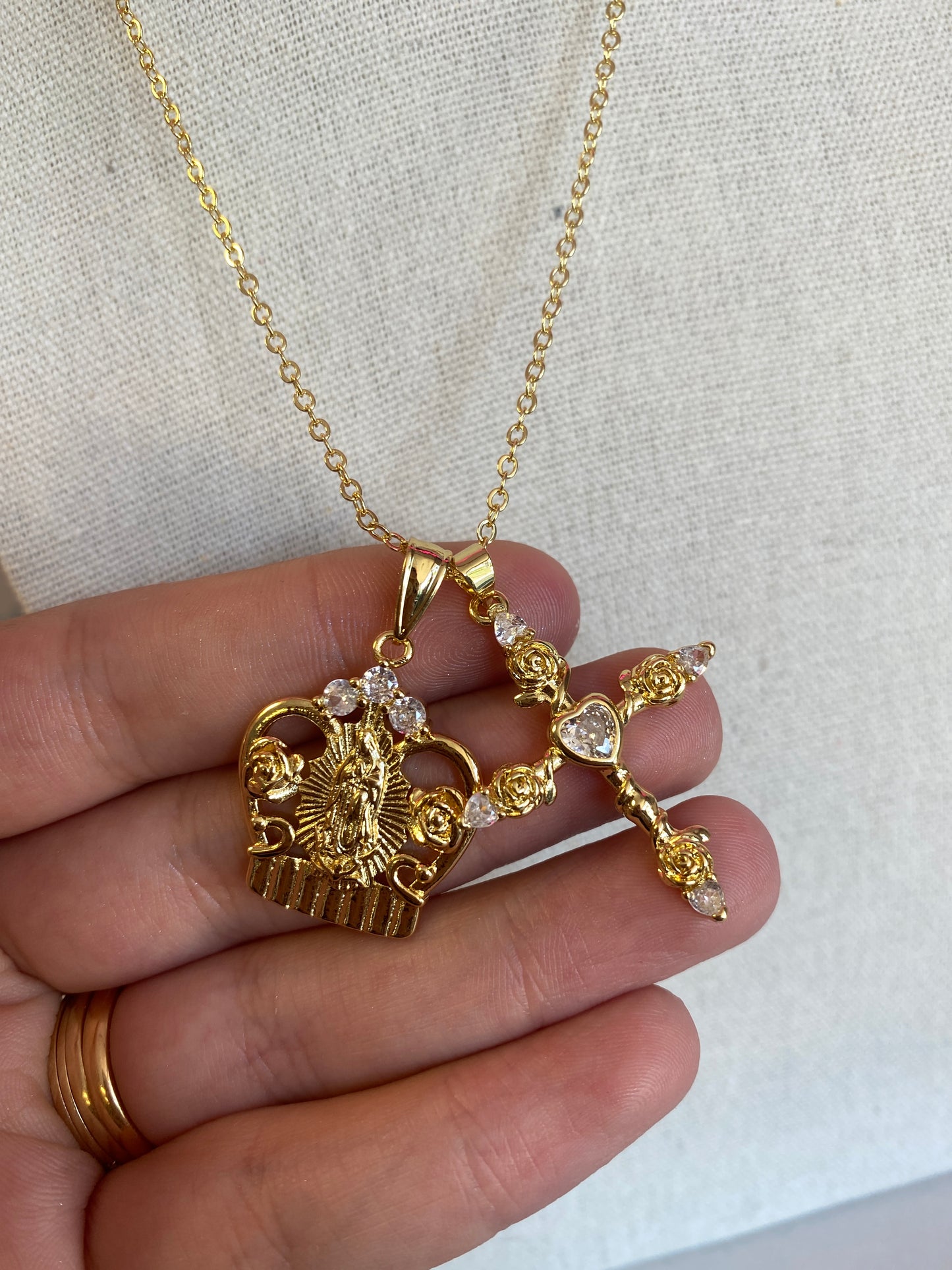 Crystal Cross & Crown Necklace