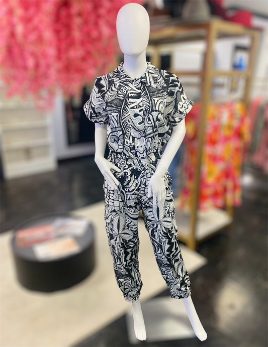 Le Blanc Black & White Button Jumpsuit