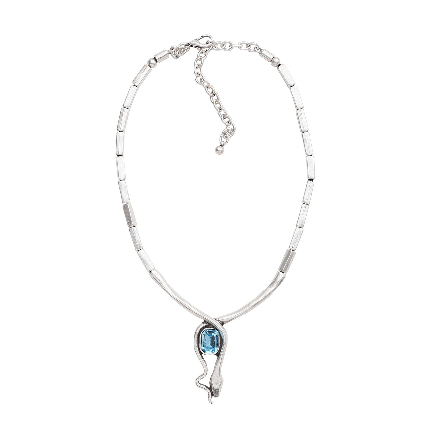 Handmade Blue Snake Crystal Pewter Necklace - 3944