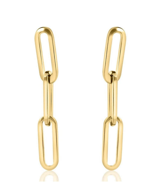 14k Yellow Gold Clip Dangle Women's Earrings 3/4" Tall