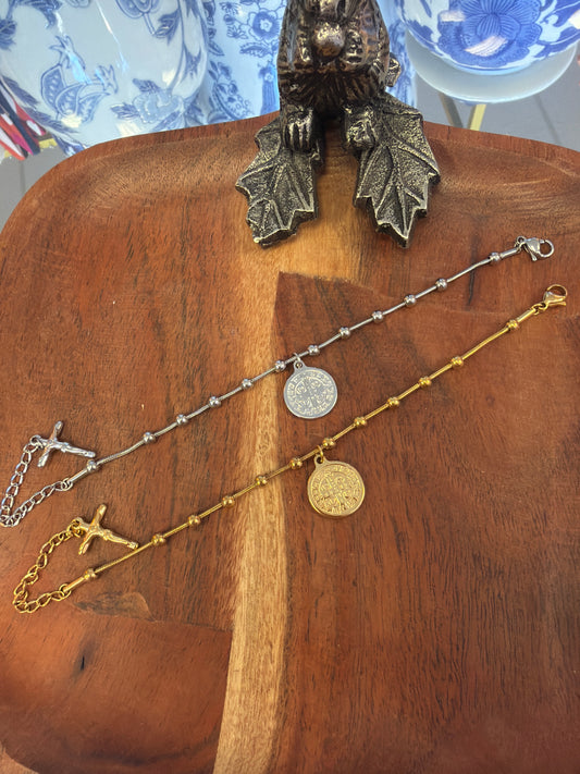 Saint Benedict Muti Charm Stainless Bracelet