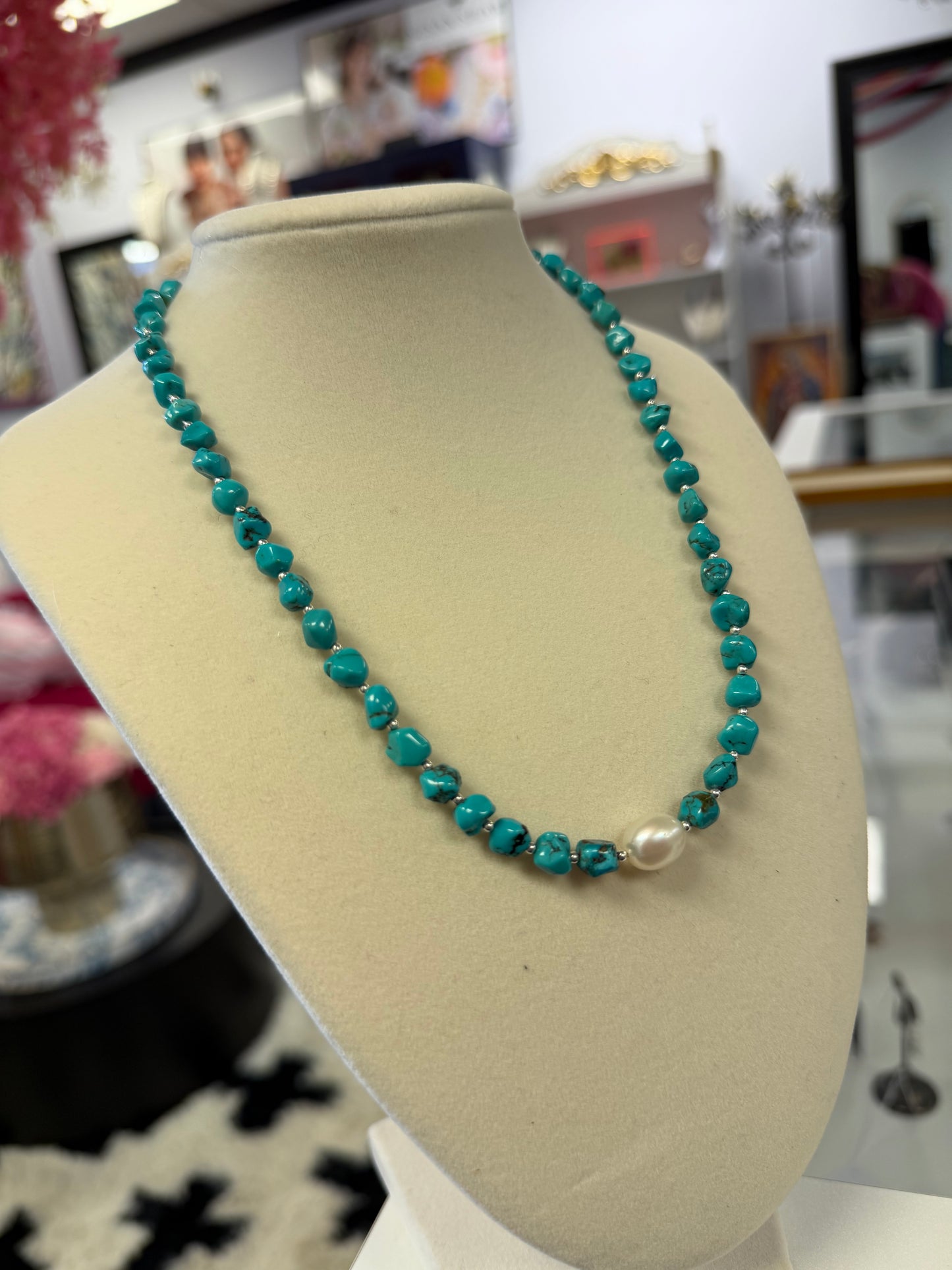Sterling Silver Turquoise & Pearl Necklace