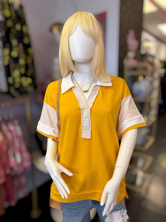 Daisy Fields Yellow Pop Collar Top