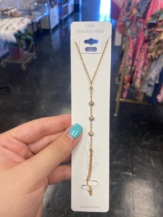 Stainless Steel Gold Plated Crystal Hand Chain