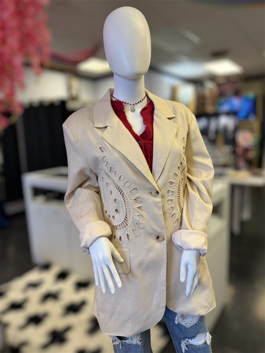 Premium Linen Crème Eyelet Detailed Blazer