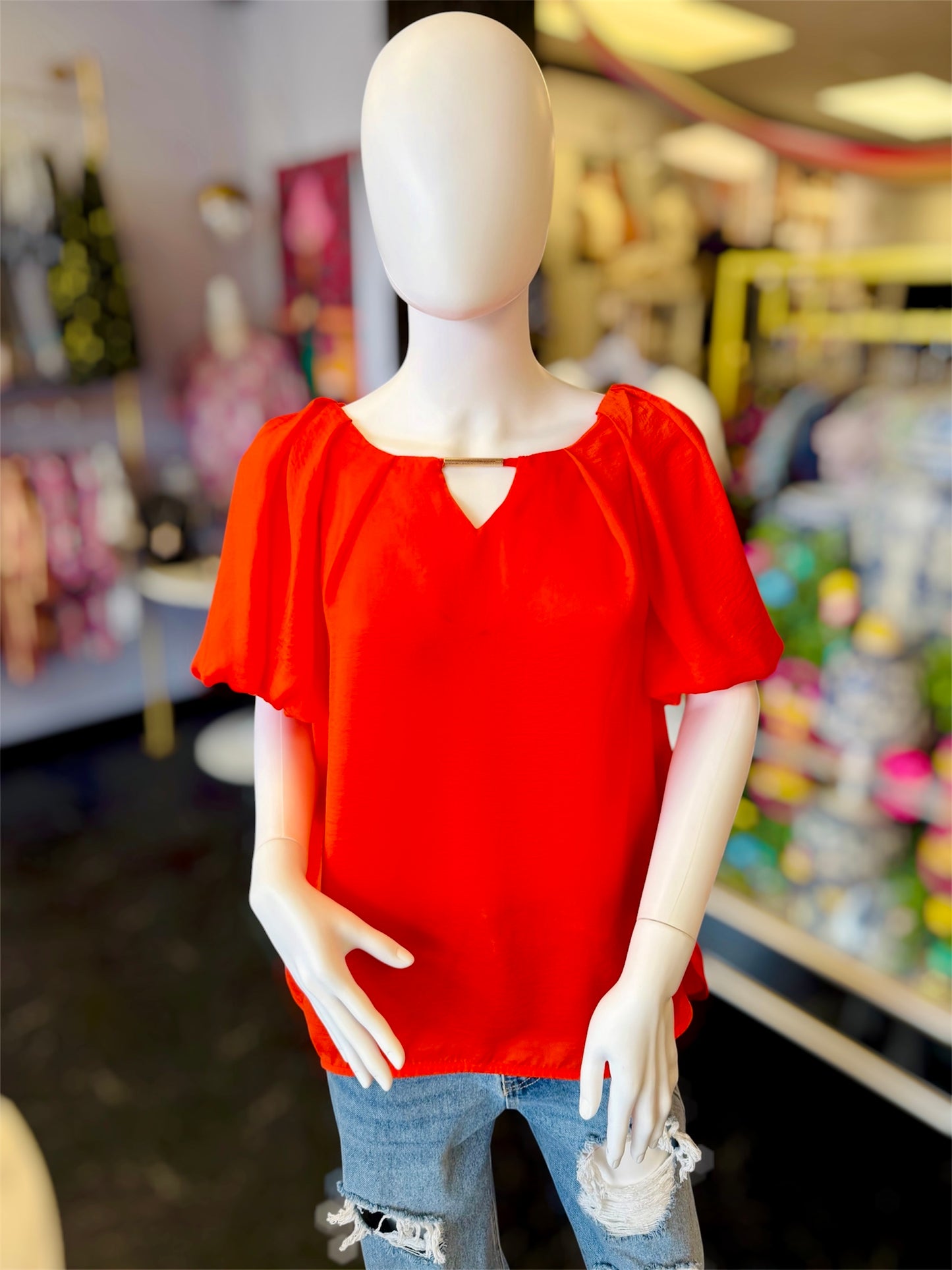 Pleated Tomato Red Top