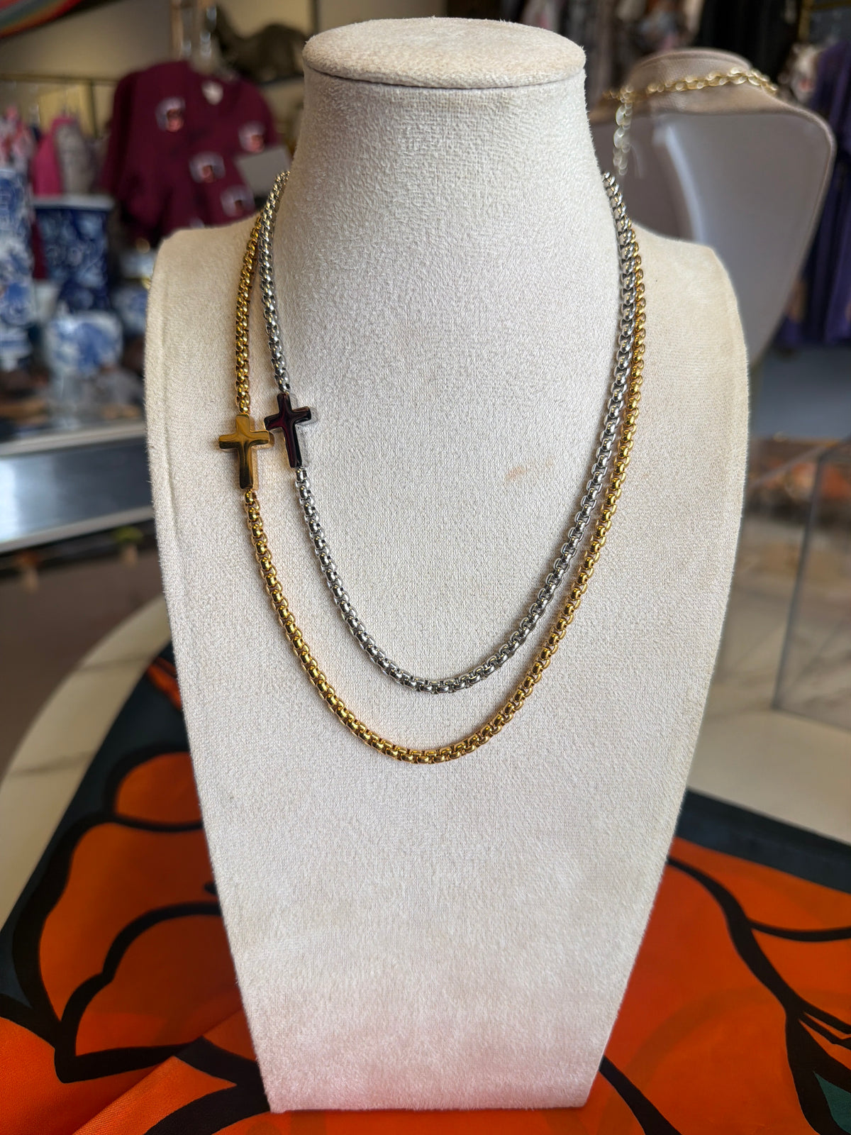Stainless Steel Sideways Cross Necklace