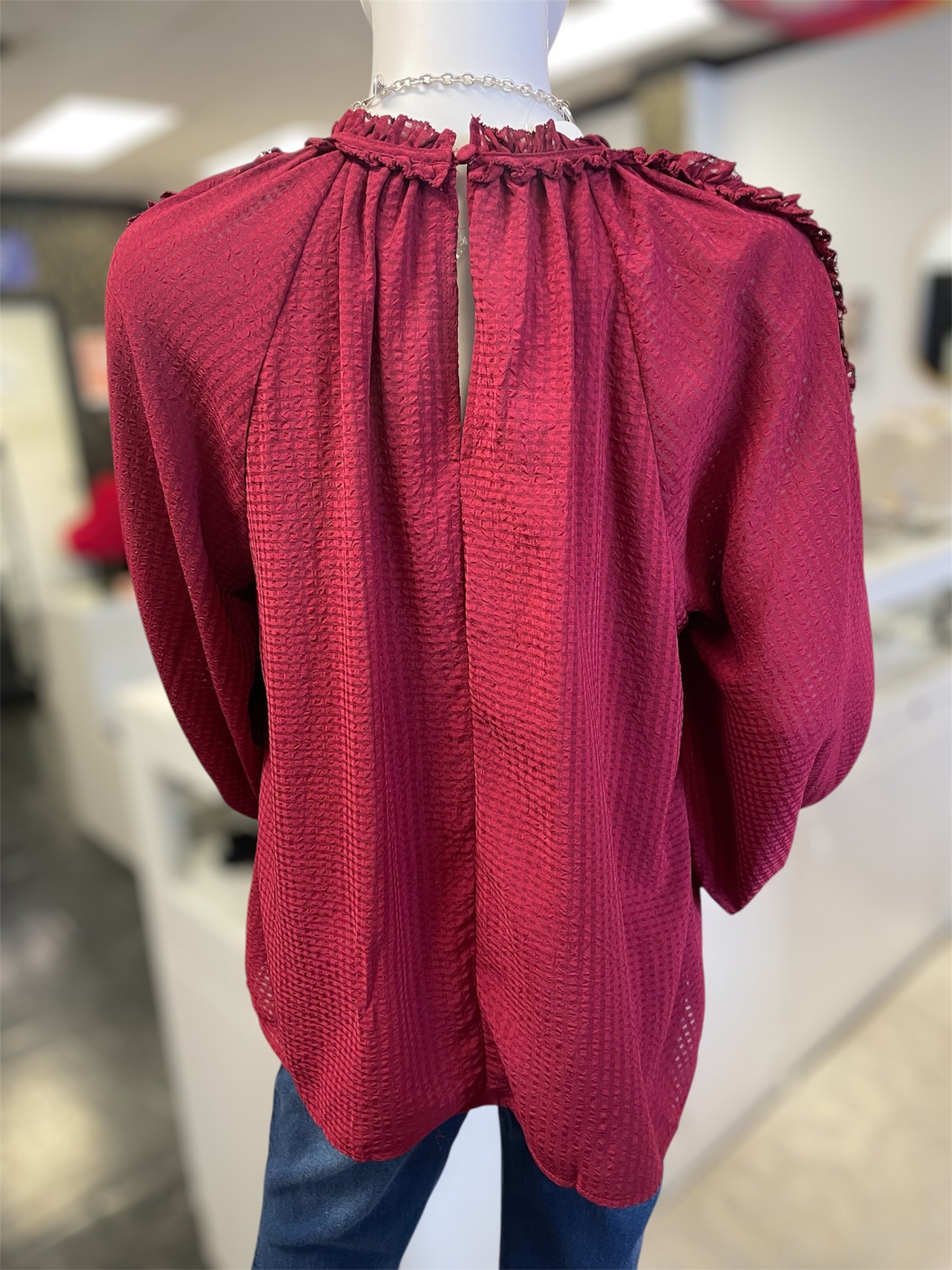 Burgundy Ruffle Sleeve Top